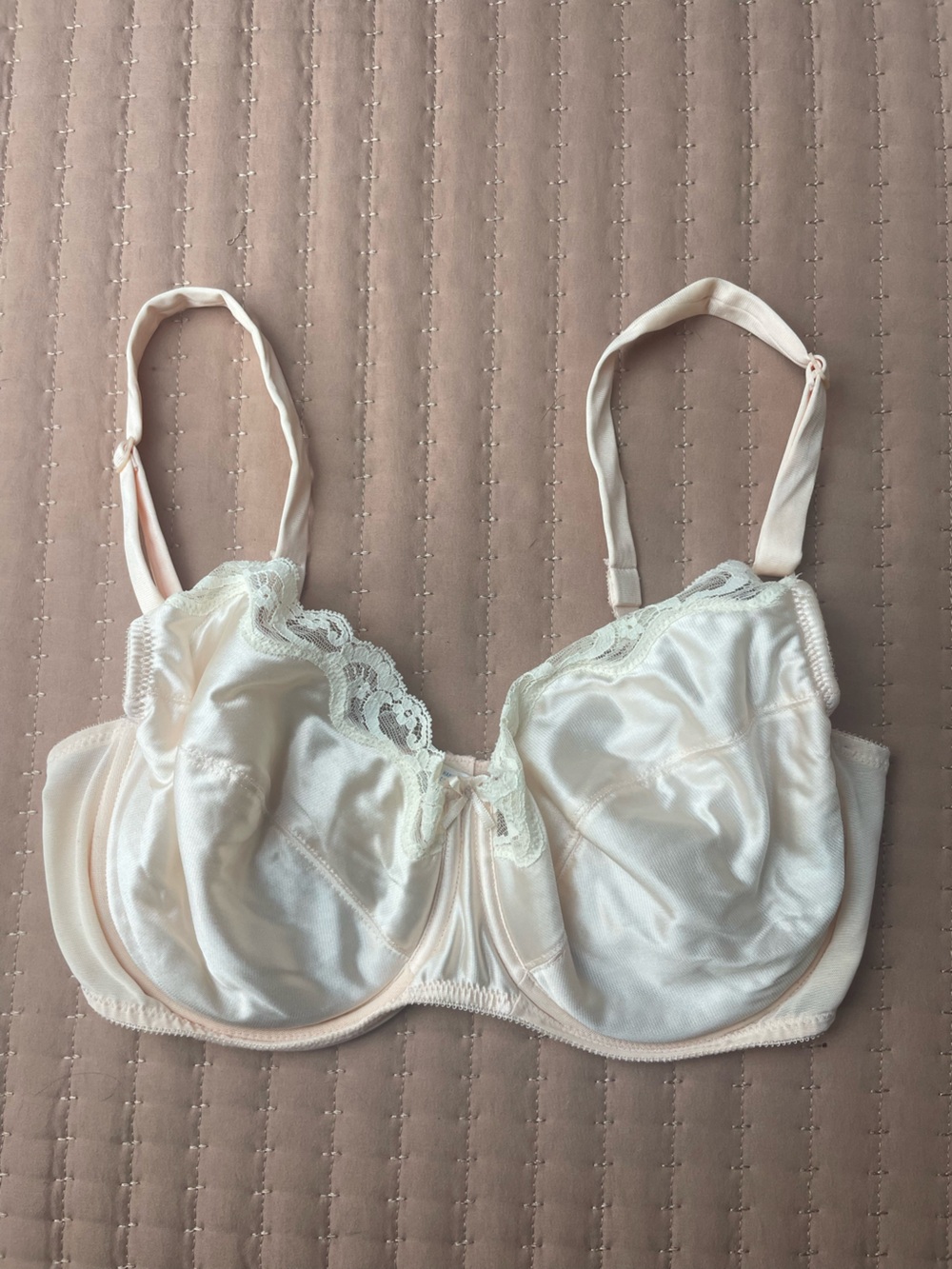 VTG Vanity Fair Lace-Trim Satin Bra 36D